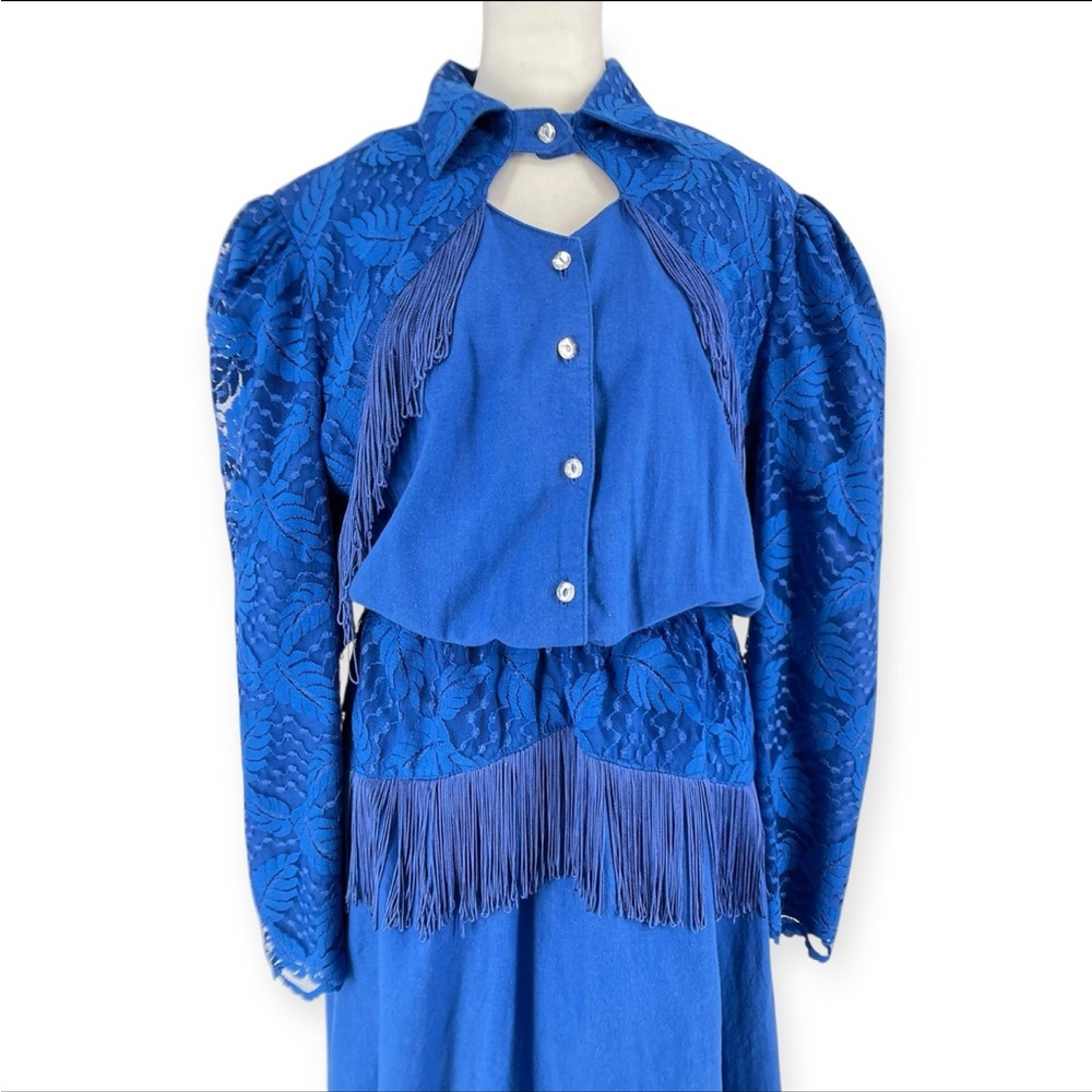 Vintage Blue Western Fringe Dress - Picture 8 of 10